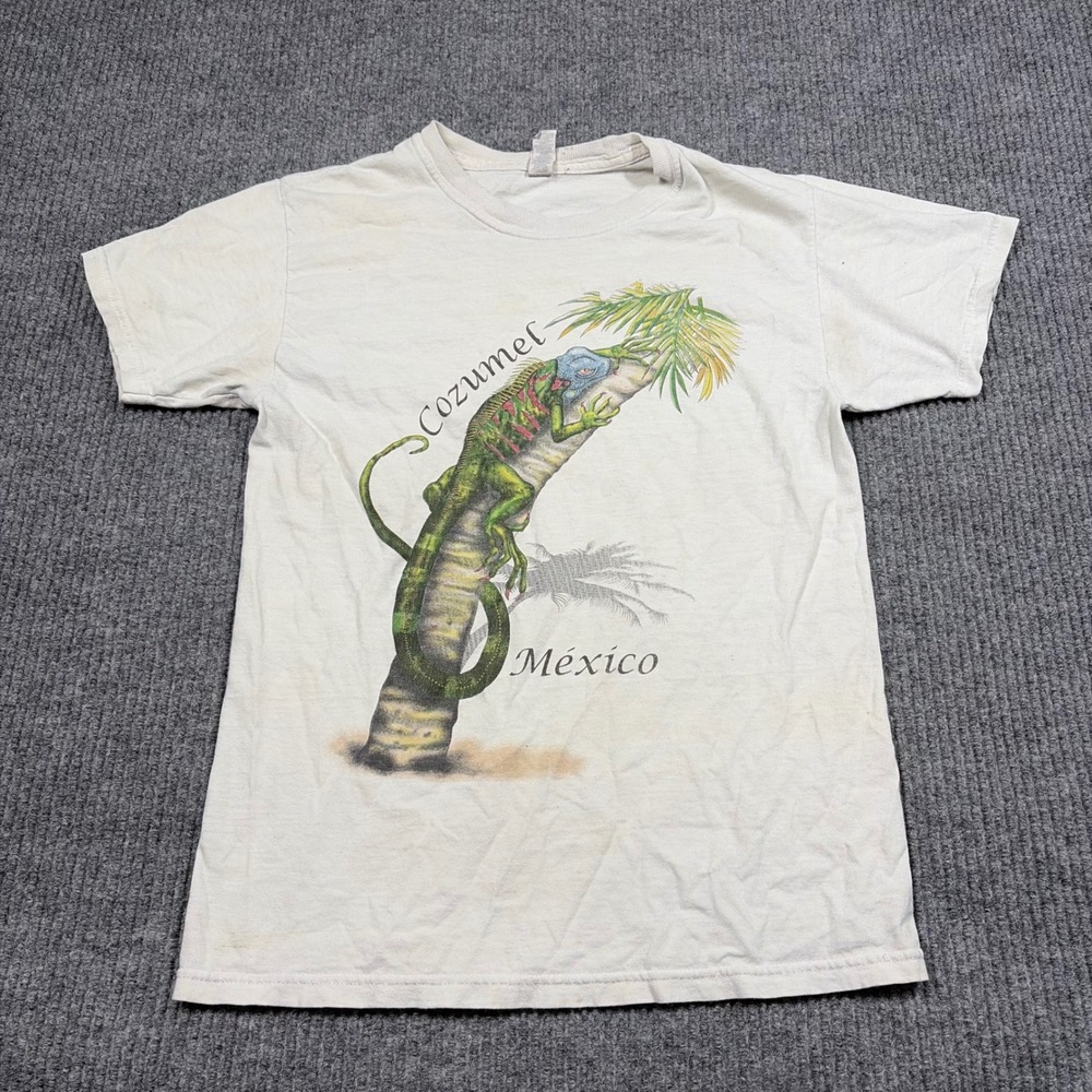 M&O Shirt Mens S Gold Cozumel Mexico Iguana Graphic White Vintage Style